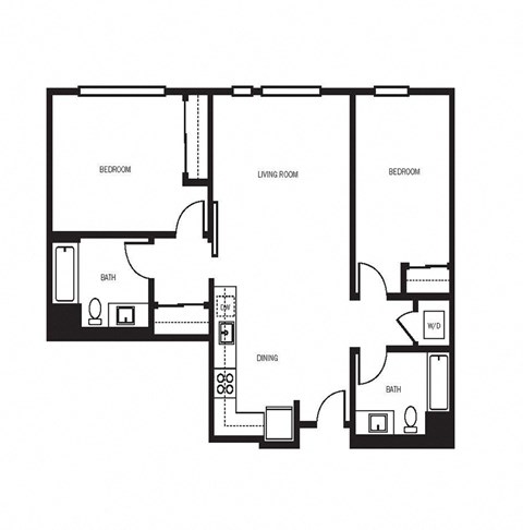 Floor plan for 2 beds, 2 baths, 1065 sqft